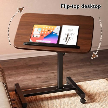 Hospital Bed Table On Wheels Adjustable Movable and Adjustable Bedside Table with Stopper Reversible C-Shaped Sofa Office Side Table for Living Room, Hospital(Brown,50 * 30cm) - color: Brown, size: 50*30cm