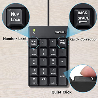 MOFII Number Pad - Black Wired Numeric Keypad Silent 19 Keys USB Numpad, Portable Financial Accounting Keyboard 10 Key for Laptop/Computer/PC/Notebook/Surface Pro - color: Black-A