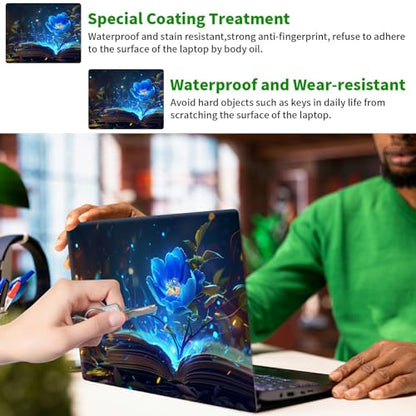 Laptop Skin Sticker Decal, Universal Protective Cover Fit 12 13 14 15.6 Inch Notebook, Reusable Water-Resistant Vinyl Decal w/ 2 Wrist Pads for Business Travel Office, Book Flower - color: Book Flower