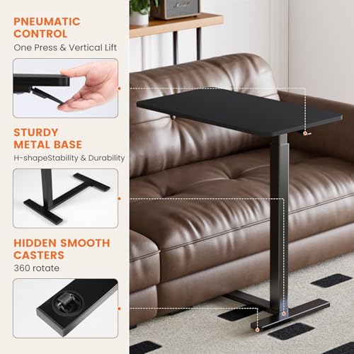 Sweetcrispy Overbed Bedside Table with Wheels, Adjustable Hospital Home Use, Rolling Laptop Mobile Standing Space Saving Durable Frame Side Storage Shelf Easy Assembly, Black