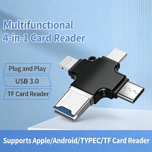 Diymore 4 in 1 USB 3.0 and USB-C to SD Card Reader Adapter, High-Speed Data Transfer for MacBook Pro, iPad Pro, Samsung Notebook, Dell XPS