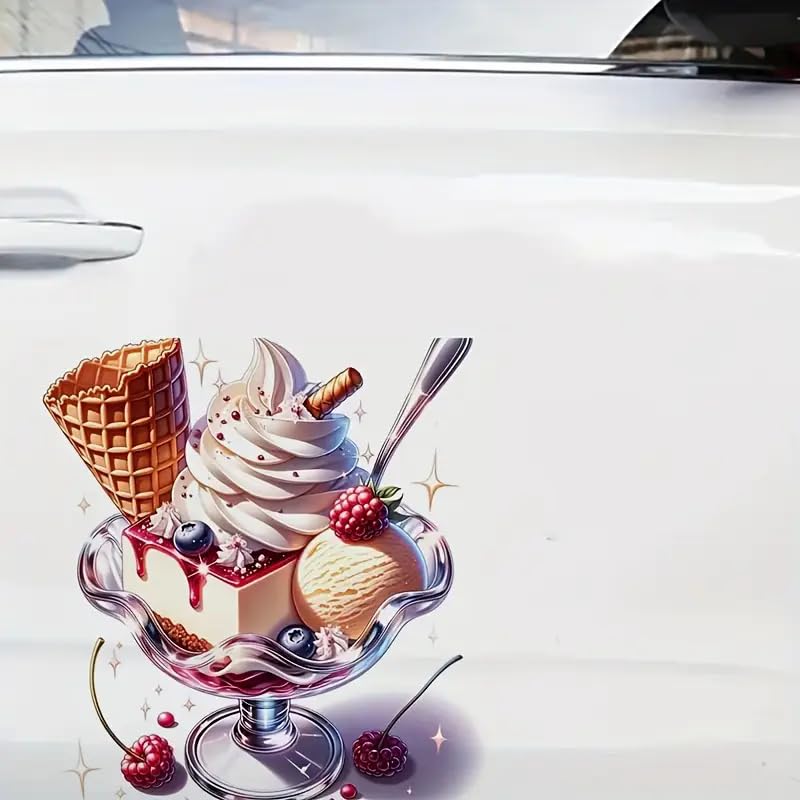 Gourmet Ice Cream Cake PVC Vinyl Car Decals Stickers Waterproof Self-Adhesive Decals for Cars, Laptops, Trucks, Motorcycles Wall Window Luggage Scratch Cover Door Decor Sticker