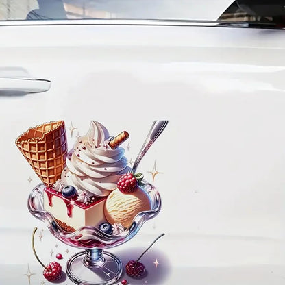 Gourmet Ice Cream Cake PVC Vinyl Car Decals Stickers Waterproof Self-Adhesive Decals for Cars, Laptops, Trucks, Motorcycles Wall Window Luggage Scratch Cover Door Decor Sticker