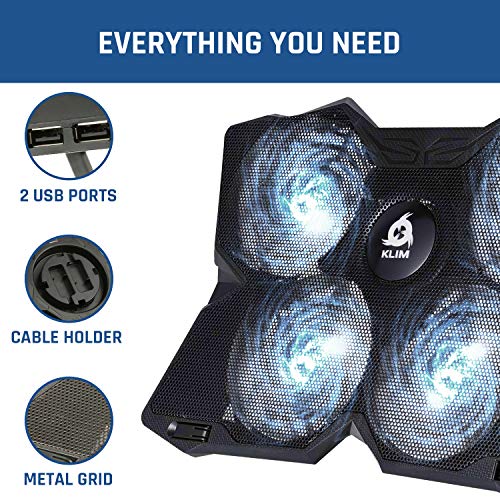 KLIM Wind Laptop Cooling Pad - More Than 500 000 Units Sold - New Version - The Most Powerful Rapid Action Cooling Fan - Laptop Stand with 4 Cooling Fans at 1200 RPM - USB Fan - PS5 PS4 - White - color: White