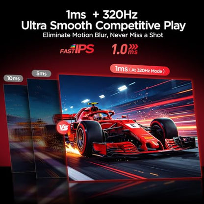 KOORUI 27" 4K Gaming Monitor - Dual Mode UHD 160Hz or FHD 320Hz, Fast IPS 1ms, FreeSync Premium & G-SYNC Compatible, HDMI 2.1/DP 1.4, HDR400, Height/Pivot/Tilt Adjustable, PC & Console Ready, G2741L - size: 27" Dual Mode (4K 160Hz / FHD 320Hz)