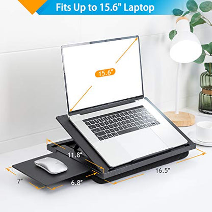 Lap Desk - Lap Desk for Laptop w/ Mouse Pad, Computer Lap Desk w/ Dual Cushions, Laptop Stand for Car 6 Adjustable Angles, Fits Up to 15.6" Laptops, Lap Writing & Drawing Board for Sofa & Bed