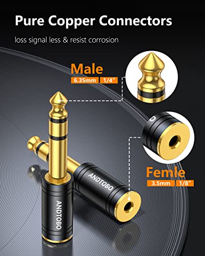 ANDTOBO 1/4 inch Male to 3.5mm Female Stereo Audio Jack Pure Copper Adapter for Headphone, Amp, 2 Pack-Black - color: 1/4 Male to 3.5mm Female -2PACK