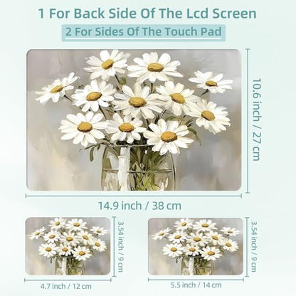 Universal Laptop Skin Decal, 3-Piece Vinyl Protector for 12 13 14 15.6" Notebook, Waterproof Anti-Scratch, Easy Trim & Bubble-Free Finish, Glass Vase Filled with White Daisies - color: Glass Vase Filled with White Daisies