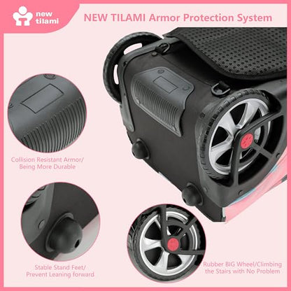 NEW TILAMI 20 Inch Rolling Backpack for School Stair-Climbing Big Wheel | Teen Boys Girls Carry-on Suitcase Large Organizer Compartment 15.6 Laptop Sleeve Adjustable Handle Roller Travel Bag College - color: Pink Dawn