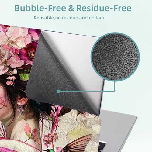 Universal Laptop Skin Decal, 3-Piece Vinyl Protector for 12 13 14 15.6" Notebook, Waterproof Anti-Scratch, Easy Trim & Bubble-Free Finish, Geisha with Flowers in Hair - color: Geisha with Flowers in Hair