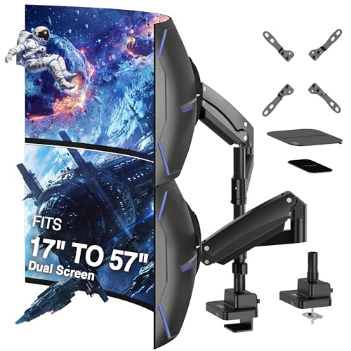 AVLT Dual Monitor Arm 57" Pole Top Mount with USB-C & A – Black | Heavy-duty Stacking arm; Height Adjustable; Top C-clamp/Grommet w/ Reinforcement Plates; VESA 200/100/75mm. - color: Black