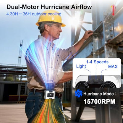 CAZOKASI 2026 Upgrade 20000mAh Waist Clip Fan Wearable Fan Portable Personal Body Fan Powerful Upto 36H Cooling and Heatstroke Prevention Fan (20000mAh/White) - size: 20000mAh/White