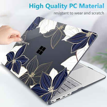 Mektron Case for 13.8" Microsoft Surface Laptop 8/7 (2026/2024) Surface Laptop 13.8 Inch Cover Fits Model 2036, Keyboard Cover +Screen Protector +Dust Plugs, Gold line Lily - color: Gold line lily