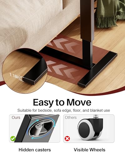 Foldable Overbed Table with Wheels, Pneumatic Adjustable Overbed Bedside Table, Mobile Standing Desk, Hospital Bed Tables Over The Bed, Rolling Laptop Desk with Casters for Home Office - color: Black
