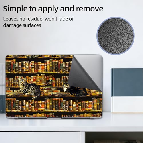 Aesthetic Laptop Skin Sticker, Cats on Book - Filled Shelves Waterproof Vinyl Laptop Decal, Removable Bubble Free, Reusable Protective Cover for 13 14 15 15.6 Inch - color: Cats on Book - Filled Shelves