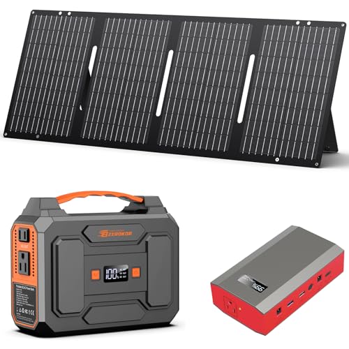 Solar Power Station with Foldable Solar Panel 60W, 110V 100W AC Outlet Camping Portable Solar Power Bank Generator with Panels Included,Portable Battery Pack for Laptop Smart Device RV Outdoor Backup
