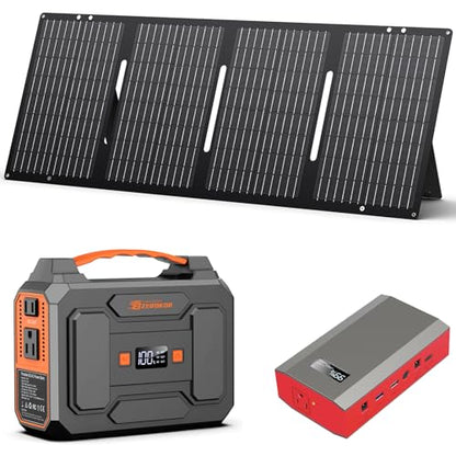Solar Power Station with Foldable Solar Panel 60W, 110V 100W AC Outlet Camping Portable Solar Power Bank Generator with Panels Included,Portable Battery Pack for Laptop Smart Device RV Outdoor Backup