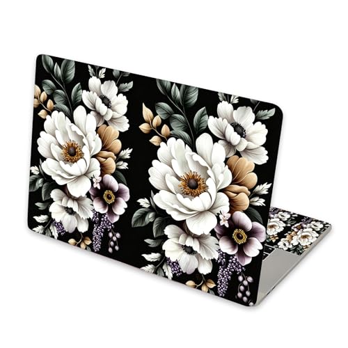Universal Laptop Skin Sticker for 12/13/14/15.6 Inch Laptops, Reusable Vinyl Laptop Decal Cover, Waterproof Scratch Resistant Notebook Skin with 2 Wrist Pads,Watercolor White Roses - color: Watercolor White Roses