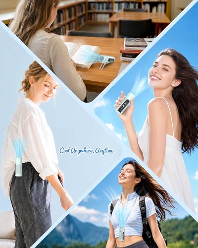 Mini Clip On Handheld Cooling Fan, 17000RPM 5 Speed Small Belt Fan with Ice Cooling Plate, Long Battery & LED Display, Portable Pocket Waist Fan for Travel Camping Hiking, Gifts for Men Women(Blue) - color: Light Blue