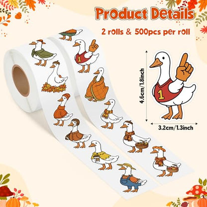 2 Rolls Autumn Silly Goose Sticker Self Adhesive Decals for Gift | Waterproof Vinyl Easy Peel for Laptop Water Bottle Scrapbook Journal Planner DIY Craft Supplies School Work Desk Locker Decor - style: Autumn Silly Goose