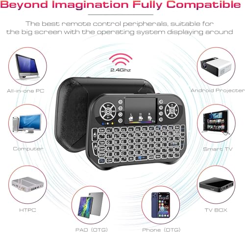 Mini Wireless Keyboard with Touchpad Mouse Combo, 7 Colors RGB Backlit, Portable 2.4 Ghz Mini Keyboard with Rechargable Li-ion Battery for Android Box, Smart TV, Pad, PC, HTPC, Tablet and Windows OS