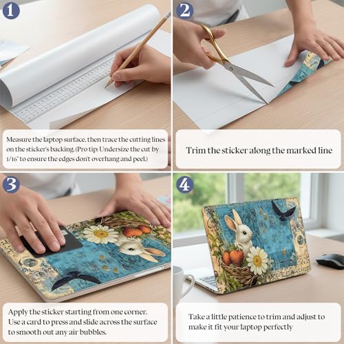 Universal Laptop Skin Sticker Decal,15.6 Inch Laptop Vinyl Cover for 13"-15.6" Laptop,Scratch-Resistant Waterproof Protector Wrap,Reusable with Wrist Pads,Rabbit with Strawberries and Daisy - color: Rabbit with Strawberries and Daisy