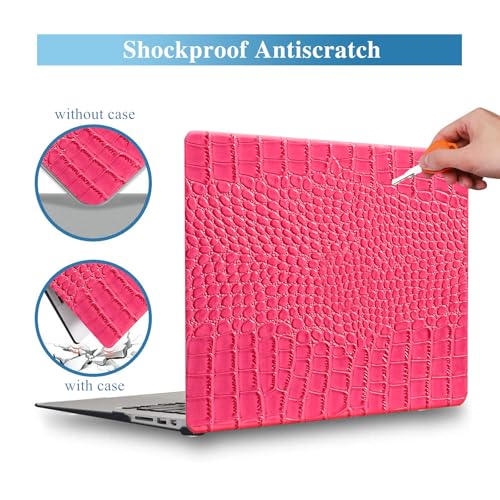 Crocodile Case for MacBook Air 13 inch 2026 M5, 2022-2025 M4/M3/M2 | Model A3449 A3240 A3113 A2681, Texture Crocodile Aligator Skin Snakeskin PU Leather Hardshell & Keyboard Cover, Hot Pink - color: # Shiny Pink Crocodile