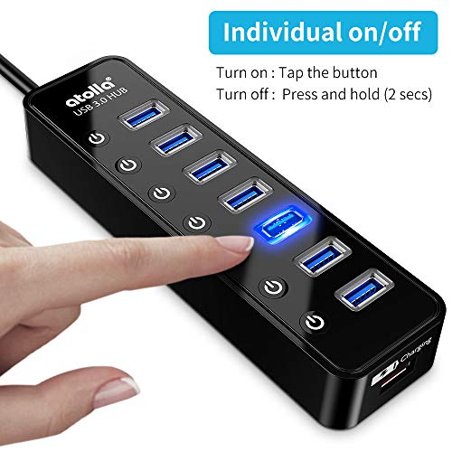 Powered USB Hub 3.0, Atolla 8-Port USB 3.0 Data Hub Splitter with One Smart Charging Port and Individual On/Off Switches and 5V/4A Power Adapter USB Extension for MacBook, Mac Pro/Mini and More - size: 8-Port USB 3.0 Hub