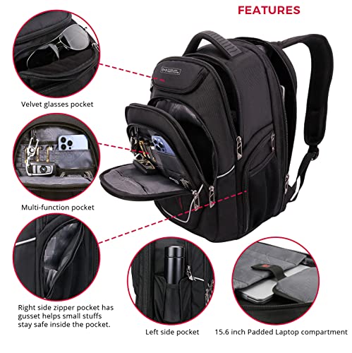 Swissdigital Design TSA Laptop Backpack Men's USB Charging Port Large Capacity Business Travel Backpack Black| With Apple Find My Network Black/Red | J16BTFB-41 - color: Black/Red With Sdd Finder