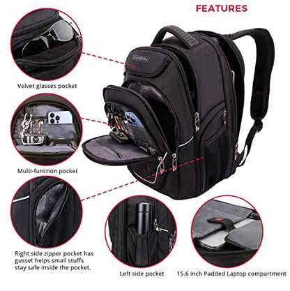 Swissdigital Design TSA Laptop Backpack Men's USB Charging Port Large Capacity Business Travel Backpack Black| With Apple Find My Network Black/Red | J16BTFB-41 - color: Black/Red With Sdd Finder