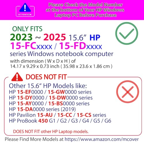 mCover Case Compatible ONLY for 2023-2025 15.6-inch HP Laptop 15-FCxxxx / 15-FDxxxx Series Windows Notebook PC (NOT Fitting Any Other HP Laptop Models) - Clear - color: Clear