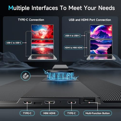 Laptop Screen Extender Portable Monitor, Dual 16.1" 1080P FHD Frameless Screen, Detachable Monitor Extender for Laptop, Fit for 13-17" Laptops, Compatiable with Windows/Mac/Chrome/Android (N2-16.1")