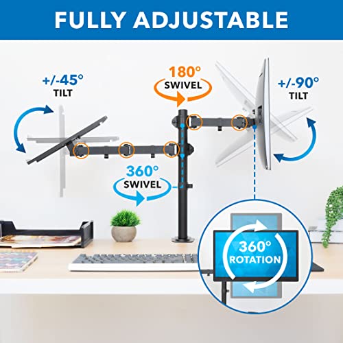 Mount-It! Laptop Desk Mount with Monitor Arm, Dual Laptop and Monitor Stand, Fully Adjustable, VESA Compatible, Ventilated Tray, Fits 13-32" Screens and Laptops up to 17", Clamp & Grommet Base