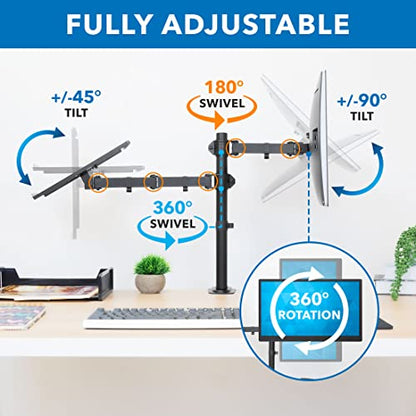 Mount-It! Laptop Desk Mount with Monitor Arm, Dual Laptop and Monitor Stand, Fully Adjustable, VESA Compatible, Ventilated Tray, Fits 13-32" Screens and Laptops up to 17", Clamp & Grommet Base