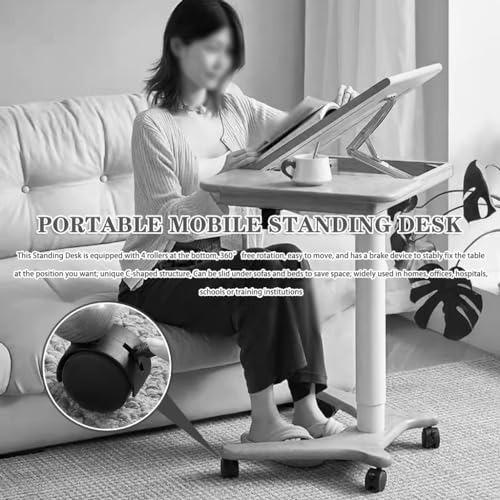 Sit Stand Hospital Workstation, Height Adjustment Stand Up Desk, Flipped Mobile Podium, Sofa Side Table with Rollers(Brown) - color: Brown