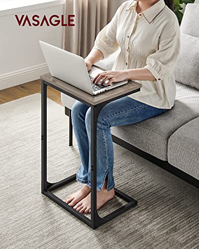 VASAGLE C-Shaped End Table, Side Table for Sofa, Couch Table with Metal Frame, Small TV Tray Table for Living Room, Bedroom, Greige and Black ULET353B02 - color: Greige + Black