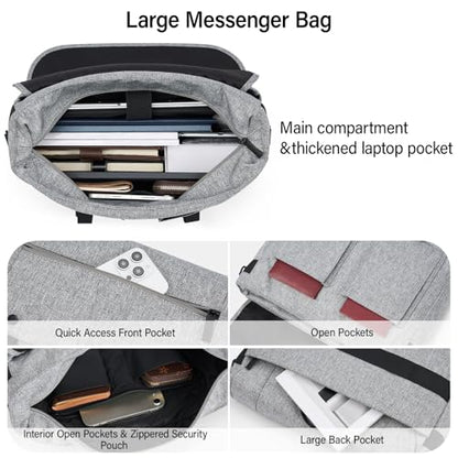 Hanke 15.6 Inch Laptop Messenger Bag for Men & Women, Large Crossbody Satchel Work Bag - color: Light Grey