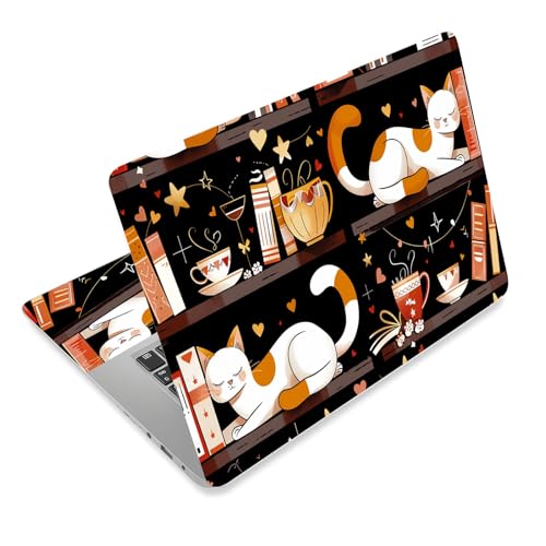 Laptop Skin Sticker Decal for 12 13 13.3 14 15 15.6 in, Universal Vinyl Waterresistant Protector Cover for Notebook PC Netbook, Computer Decor for Women Girls Cozy Cats & Books - color: Cozy Cats & Books