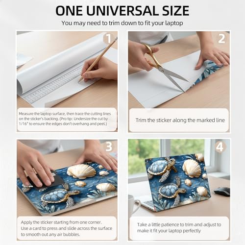 Sea Turtles and Shells Stone Universal Laptop Skin Sticker 3PCS, Protective Decal Trim-to-Fit 11.6" 13.3" 14" 15.6" Laptop Vinyl Cover, Removable Anti-Scratch Computer Decal Protector - color: Sea Turtles and Shells Stone