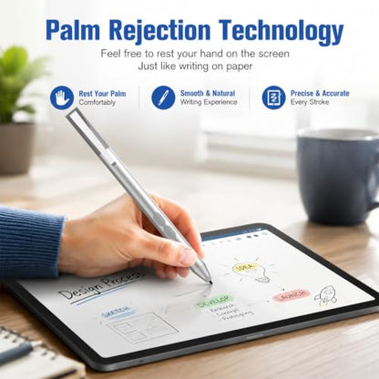 Active Pen for Dell 2-in-1 Touchscreen Laptop, MPP Stylus, Palm Rejection | 1024 Pressure Level, Palm Rejection, Dual Shortcut Buttons, 2500-Hour Battery for Inspiron 5379/7586, Latitude 3190/3390/7230 - color: Silver