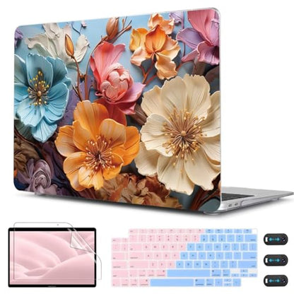 CISSOOK Compatible with MacBook Air 13 inch Case 2021 2020 2019 2018 | A2337 A2179 A1932, Flower Hard Shell Case with Keyboard Cover for MacBook Air 13 Inch M1, Silk Flowers - color: Silk Flowers