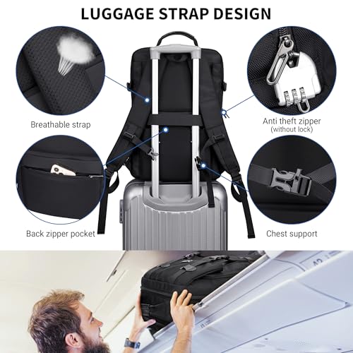 WITZMAN Travel Laptop Backpack for Men Fits 16 inch Laptop | Nylon Carry-on Airline Approved, USB Charging Port, 26L Capacity, For Vacation, Weekend, Overnight Trip, B716 Black - color: Black