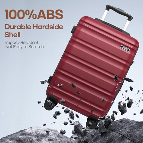 3 Piece Luggage Set, 20 Inch Carry On Luggage 22x14x9 Airline Approved, Hardside Suitcases with Wheels, Suitcase Set with YKK Zipper&TSA Lock, Travel Set - color: Red, size: 3 piece set (20inch)