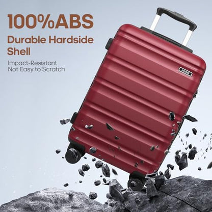 3 Piece Luggage Set, 20 Inch Carry On Luggage 22x14x9 Airline Approved, Hardside Suitcases with Wheels, Suitcase Set with YKK Zipper&TSA Lock, Travel Set - color: Red, size: 3 piece set (20inch)