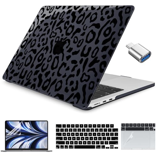 Teryeefi Hard Shell for MacBook Air 13 inch M4 M3 M2 Fit Model A3240/A3113/A2681, Laptop Protective Case with Keyboard Cover Trackpad Film for 2022-2025 MacBook Air 13.6, Leopard Print Black - color: Leopard Print Black