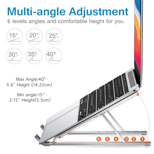 ivoler Laptop Stand, Laptop Holder Riser Computer Tablet Stand, 6 Angles Adjustable Aluminum Ergonomic Foldable Portable Desktop Holder Compatible with 10-15.6” MacBook,iPad, HP, Dell, Lenovo Silver - color: A-Silver