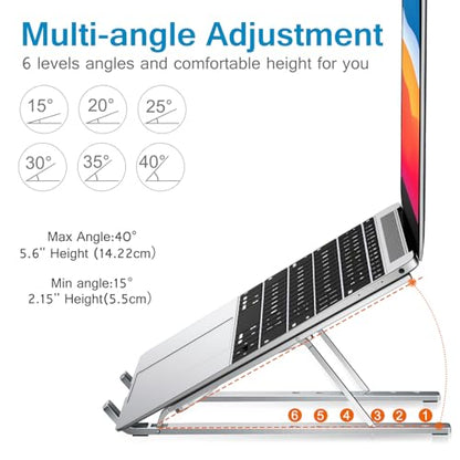 ivoler Laptop Stand, Laptop Holder Riser Computer Tablet Stand, 6 Angles Adjustable Aluminum Ergonomic Foldable Portable Desktop Holder Compatible with 10-15.6” MacBook,iPad, HP, Dell, Lenovo Silver - color: A-Silver