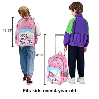 Tilami Rolling Backpack 18 inch Double Handle Wheeled Boys Girls Travel School Children Luggage Toddler Trip - color: Horse Pink