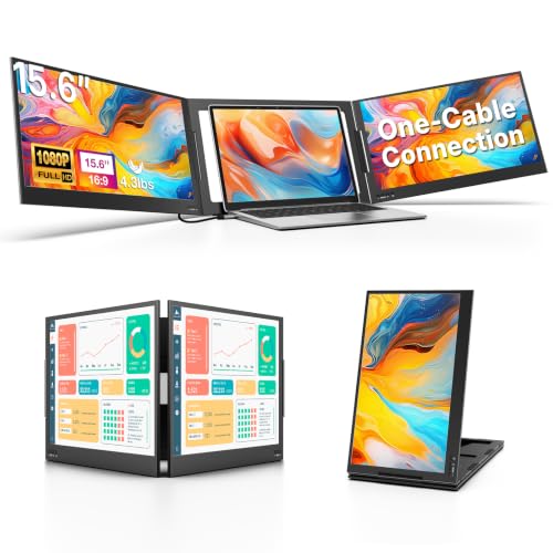 QQH Laptop Screen Extender, 15.6" One Cable Triple Laptop Monitor Extender | Plug and Play Triple Screen Monitor, Dual Portable Monitor for MacOS, Windows, Android, 12"-16" Laptops (Driver Required) - color: Black