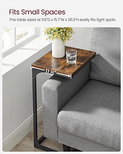 VASAGLE C-Shaped End Table, Side Table for Sofa, Couch Table with Metal Frame, Small TV Tray Table for Living Room, Bedroom, Rustic Brown and Black ULET353B01 - color: Rustic Brown + Black